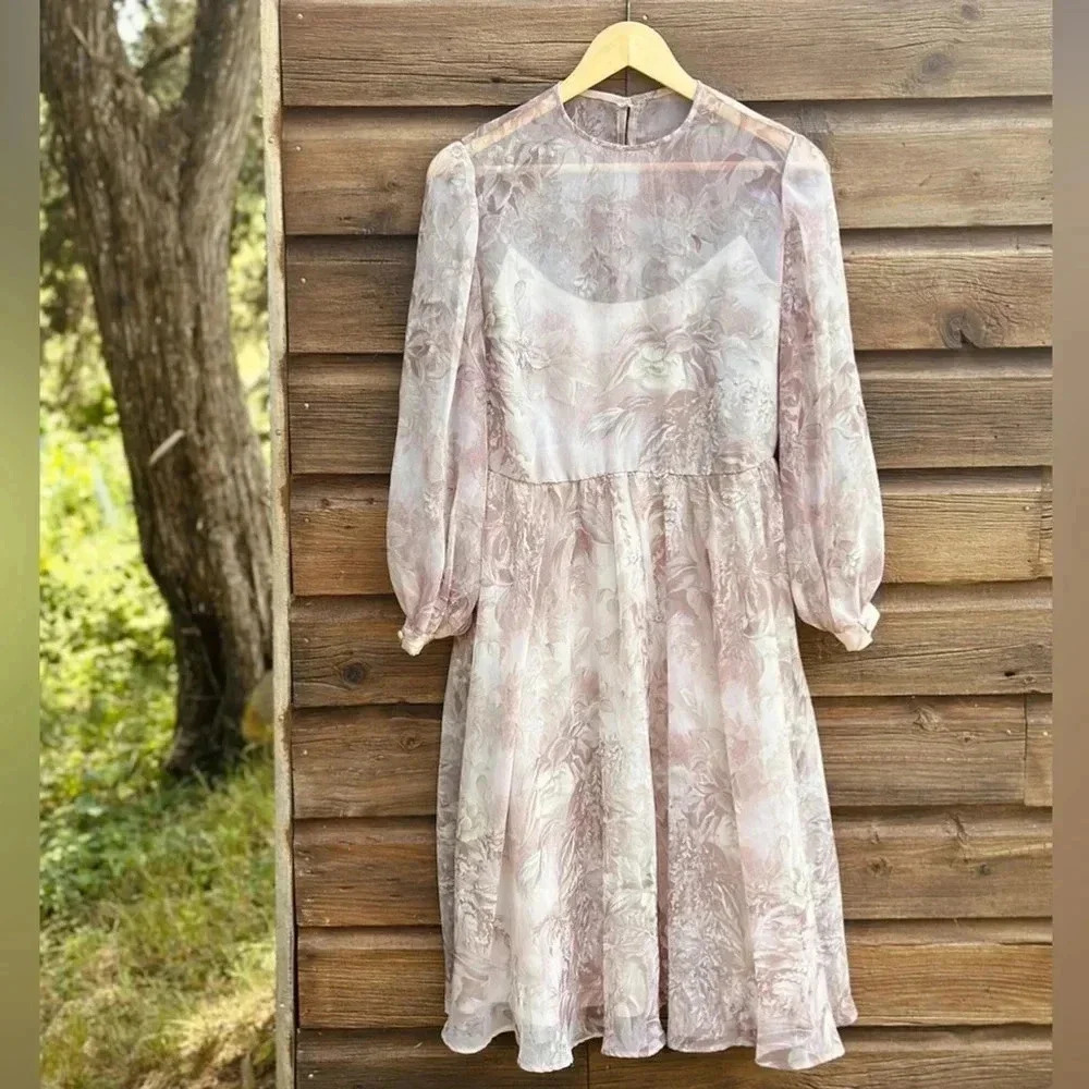Vintage long sleeved Majestic fully lined Dress - made in Canada - S